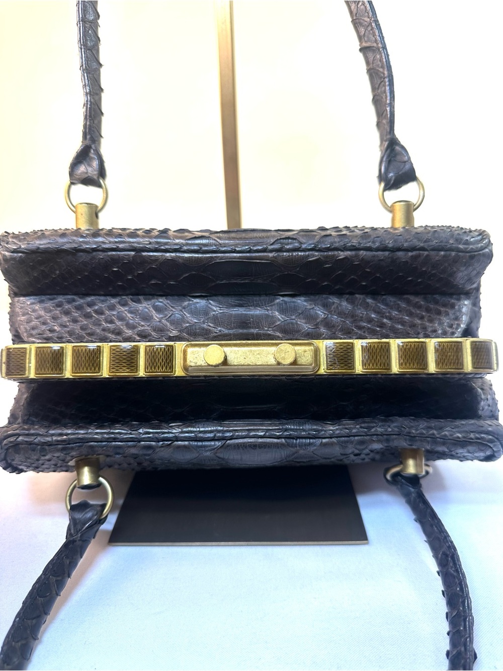 Bottega Veneta RARE Kari Python Frame Baguette Ebano Brown/Charcoal Vintage COA - Picture 3 of 17